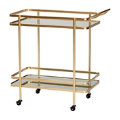 Baxton Studio Destin Modern and Contemporary Glam Brushed Gold Finished Metal and Mirrored Glass 2-Tier Mobile Wine Bar Cart Baxton Studio restaurant furniture, hotel furniture, commercial furniture, wholesale dining room furniture, wholesale kitchen cart, classic kitchen cart